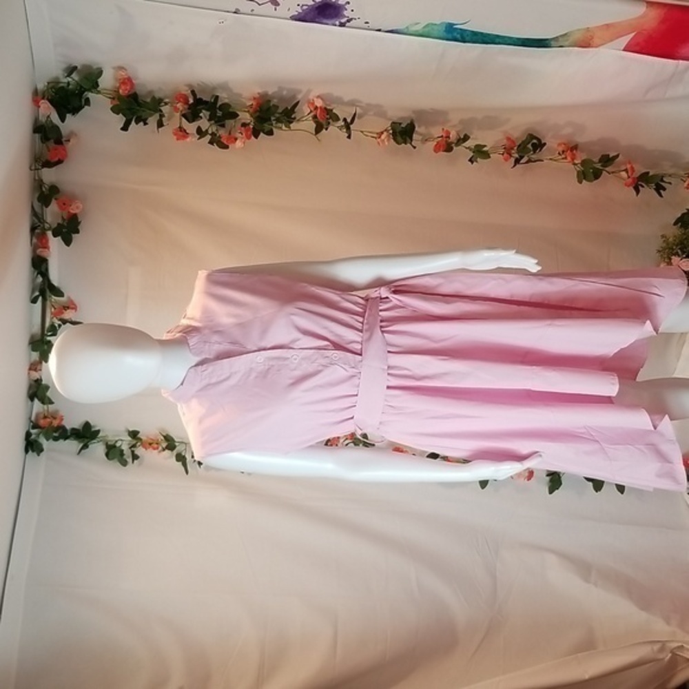 Shirt Dress Pink Striped Sleeveless‎ SunDress Size Large RefHHH